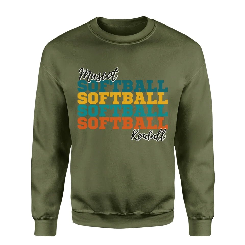 Personalized Softball Softball Softball on a Sweatshirt With Mascot and Softball Player Name on a Sweatshirt