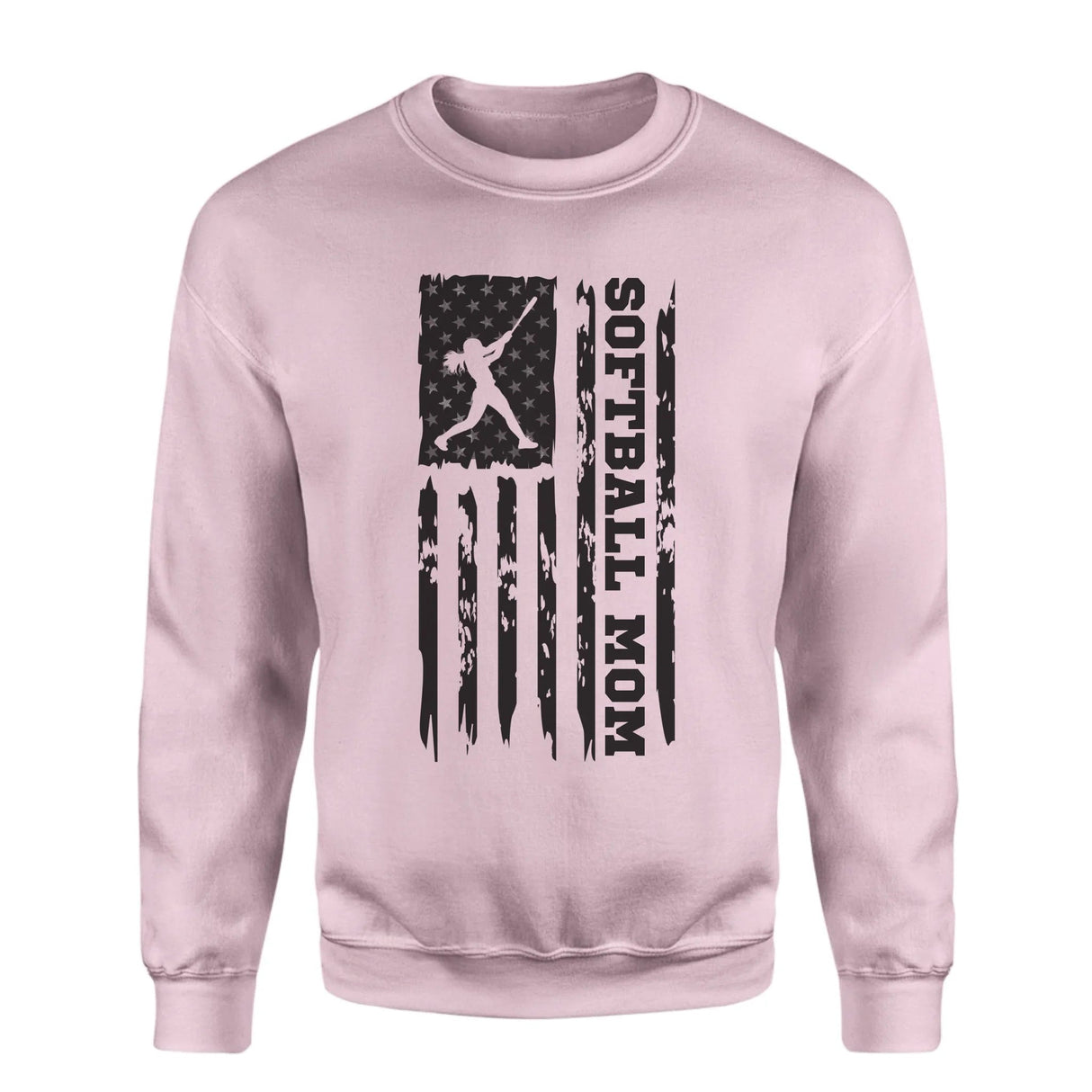 Softball Mom Vertical Flag on a Sweatshirt with a Black Graphic