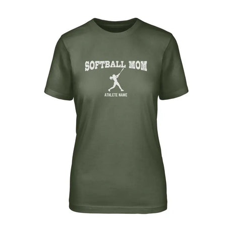 Softball Mom with Softball Player Icon and Softball Player Name on a Unisex T-Shirt with a White Graphic