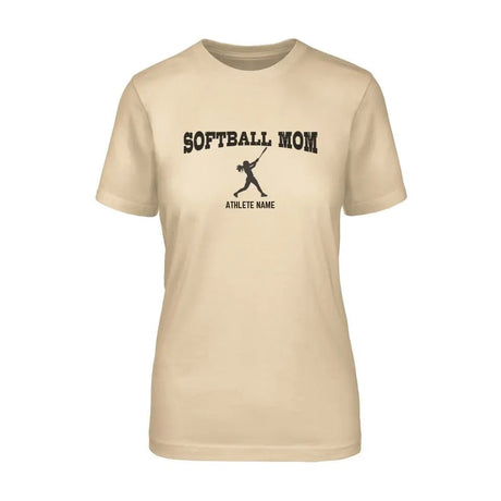 Softball Mom with Softball Player Icon and Softball Player Name on a Unisex T-Shirt with a Black Graphic
