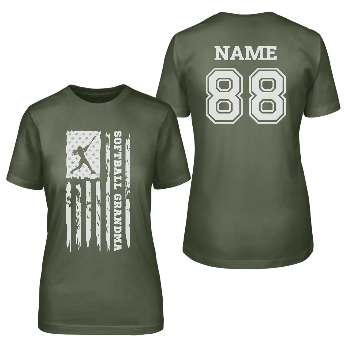 Softball Grandma Vertical Flag With Softball Player Name on a Unisex T-Shirt with a White Graphic