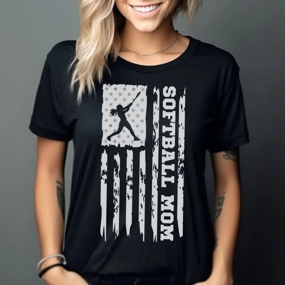 Softball Mom Vertical Flag on a Unisex T-Shirt with a White Graphic