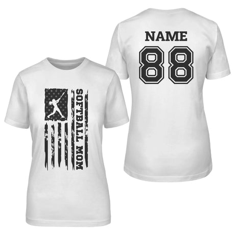 Softball Mom Vertical Flag With Softball Player Name on a Unisex T-Shirt with a Black Graphic