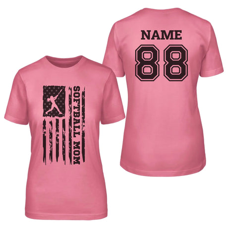 Softball Mom Vertical Flag With Softball Player Name on a Unisex T-Shirt with a Black Graphic
