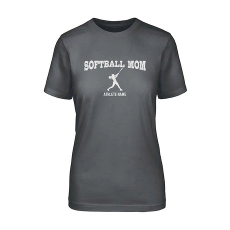 Softball Mom with Softball Player Icon and Softball Player Name on a Unisex T-Shirt with a White Graphic