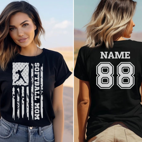Softball Mom Vertical Flag With Softball Player Name on a Unisex T-Shirt with a White Graphic
