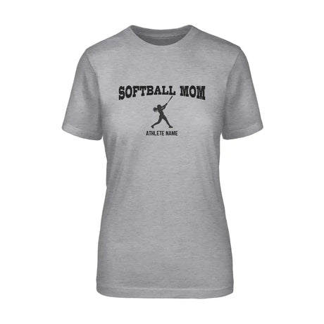 Softball Mom with Softball Player Icon and Softball Player Name on a Unisex T-Shirt with a Black Graphic