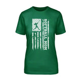 Softball Mom Vertical Flag on a Unisex T-Shirt with a White Graphic