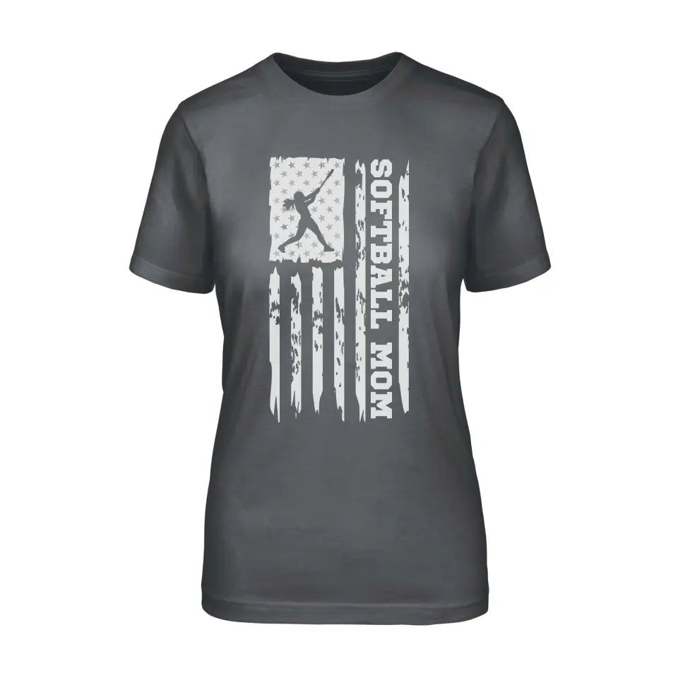 Softball Mom Vertical Flag on a Unisex T-Shirt with a White Graphic