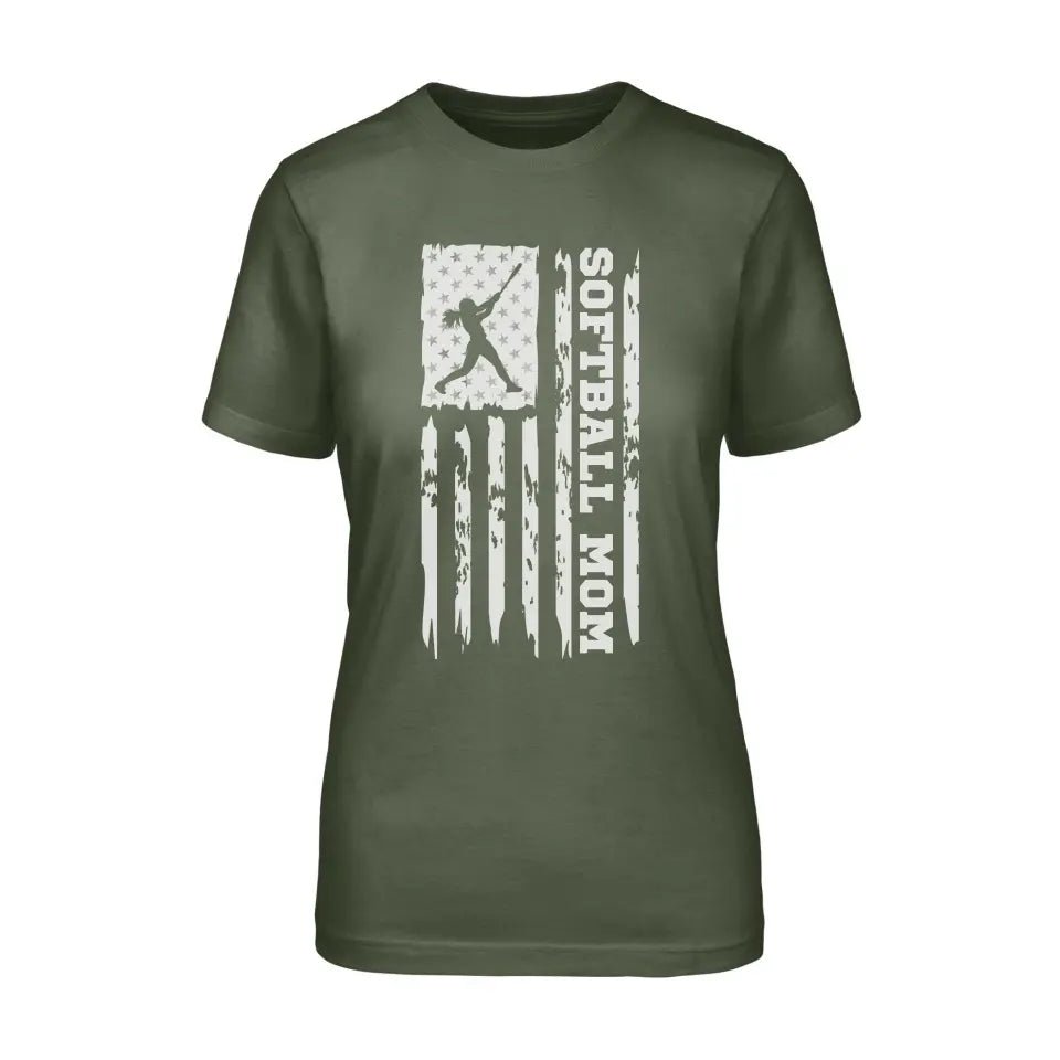 Softball Mom Vertical Flag on a Unisex T-Shirt with a White Graphic