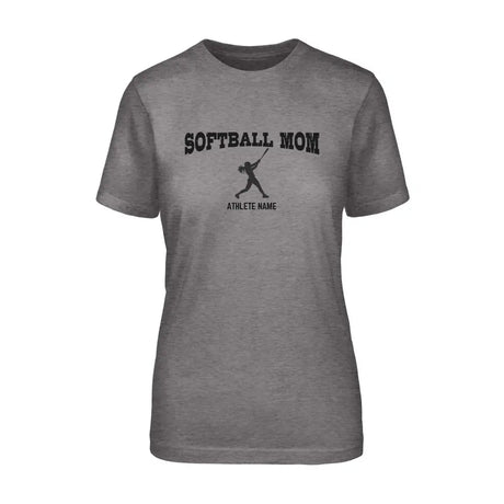 Softball Mom with Softball Player Icon and Softball Player Name on a Unisex T-Shirt with a Black Graphic