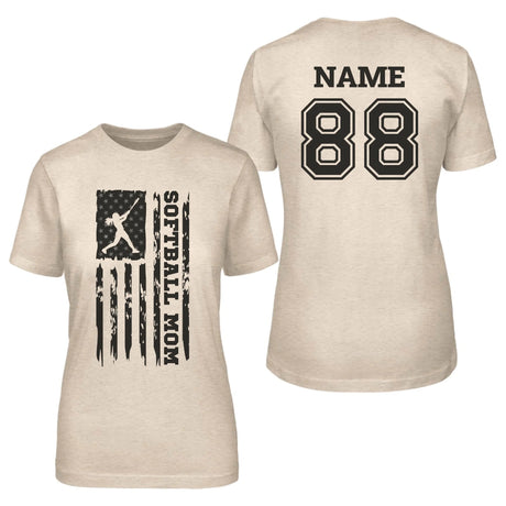 Softball Mom Vertical Flag With Softball Player Name on a Unisex T-Shirt with a Black Graphic