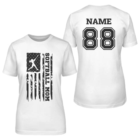 Softball Mom Vertical Flag With Softball Player Name on a Unisex T-Shirt with a Black Graphic