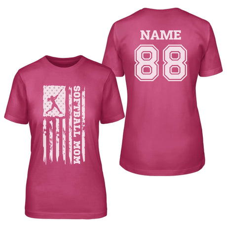 Softball Mom Vertical Flag With Softball Player Name on a Unisex T-Shirt with a White Graphic