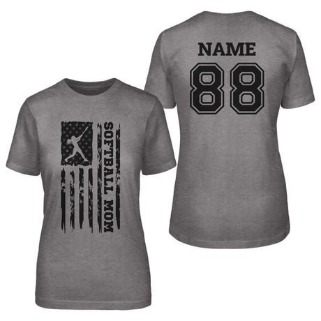 Softball Mom Vertical Flag With Softball Player Name on a Unisex T-Shirt with a Black Graphic