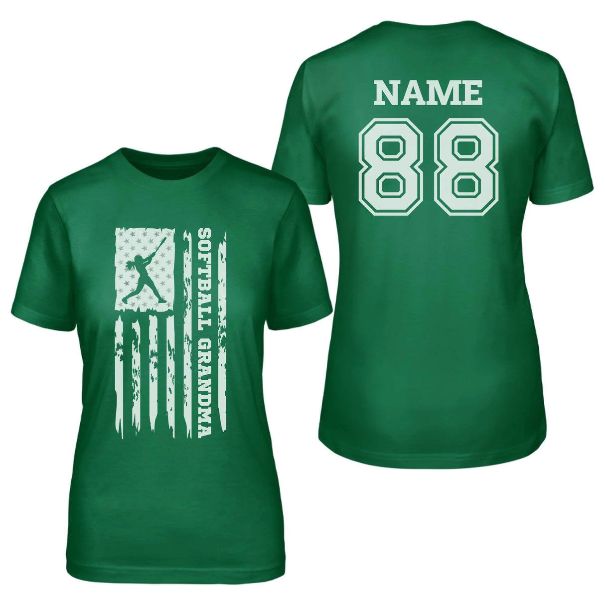 Softball Grandma Vertical Flag With Softball Player Name on a Unisex T-Shirt with a White Graphic