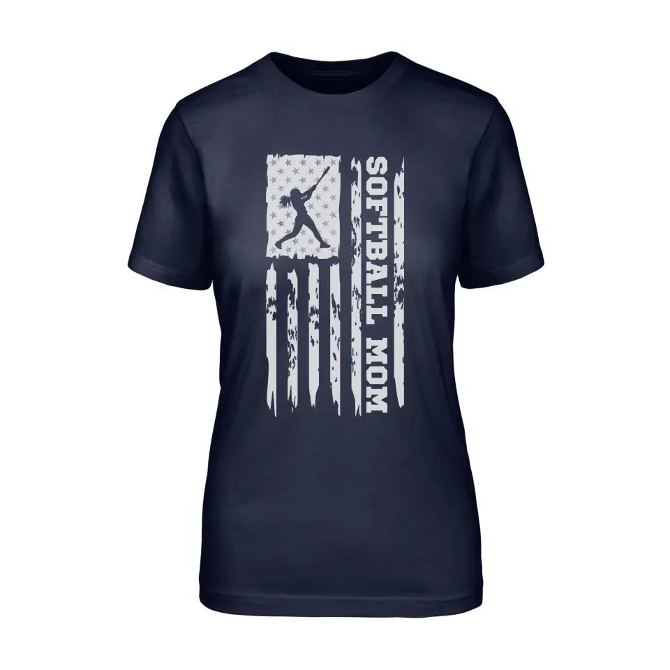 Softball Mom Vertical Flag on a Unisex T-Shirt with a White Graphic