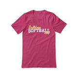 Custom Softball Mascot and Softball Player Name on a Unisex T-Shirt with a White Graphic