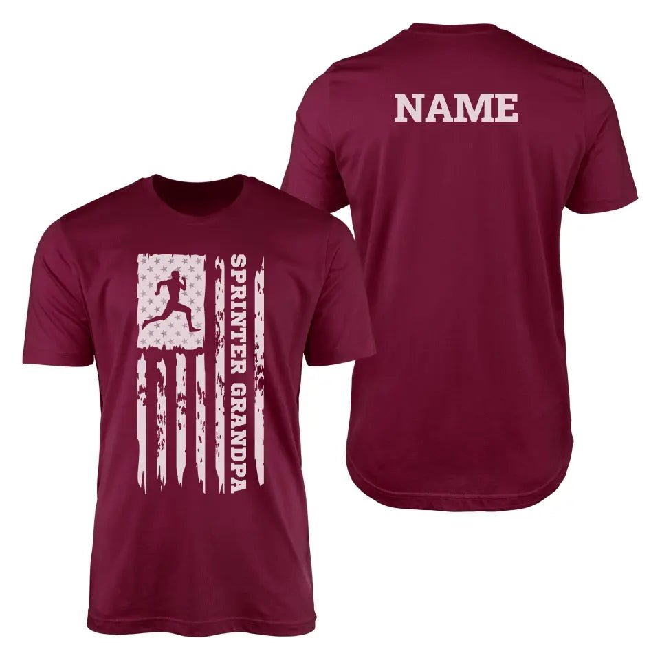 Sprint Grandpa Vertical Flag With Sprinter Name on a Men's T-Shirt with a White Graphic