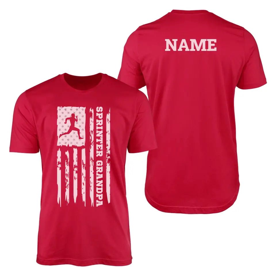 Sprint Grandpa Vertical Flag With Sprinter Name on a Men's T-Shirt with a White Graphic