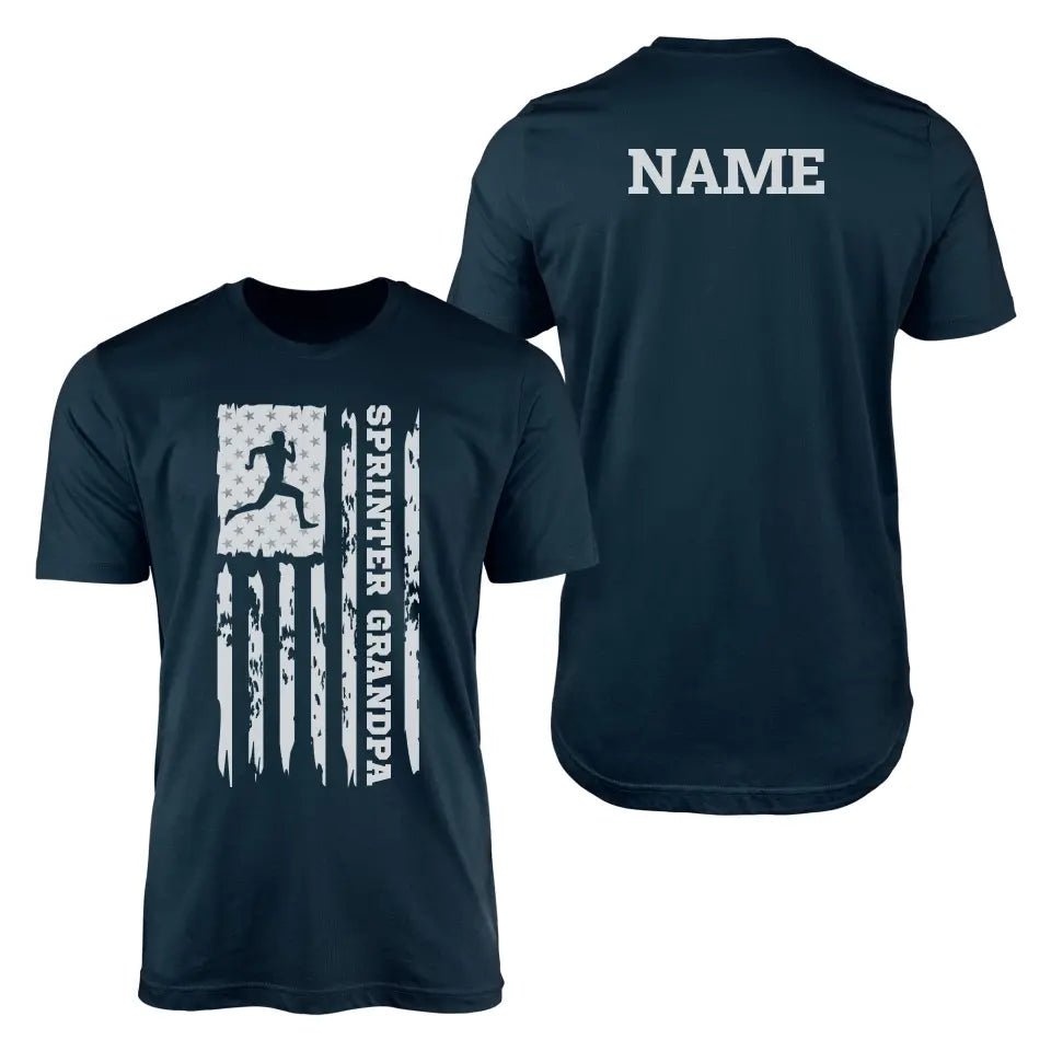Sprint Grandpa Vertical Flag With Sprinter Name on a Men's T-Shirt with a White Graphic