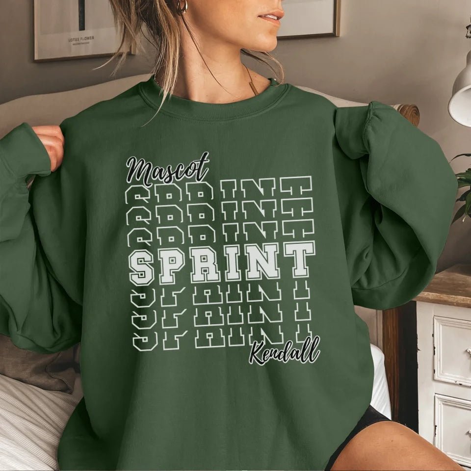 Custom Sprint on a Sweatshirt With Mascot and Sprinter Name on a Sweatshirt