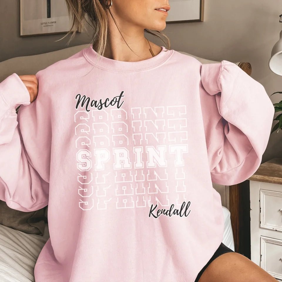 Custom Sprint on a Sweatshirt With Mascot and Sprinter Name on a Sweatshirt