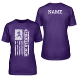 Sprint Mom Vertical Flag With Sprinter Name on a Unisex T-Shirt with a White Graphic