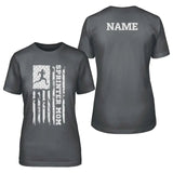 Sprint Mom Vertical Flag With Sprinter Name on a Unisex T-Shirt with a White Graphic