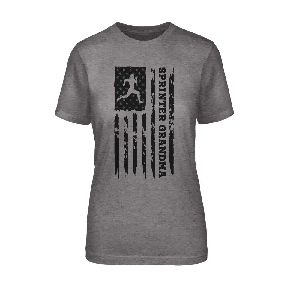 Sprint Grandma Vertical Flag on a Unisex T-Shirt with a Black Graphic