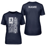 Sprint Mom Vertical Flag With Sprinter Name on a Unisex T-Shirt with a White Graphic