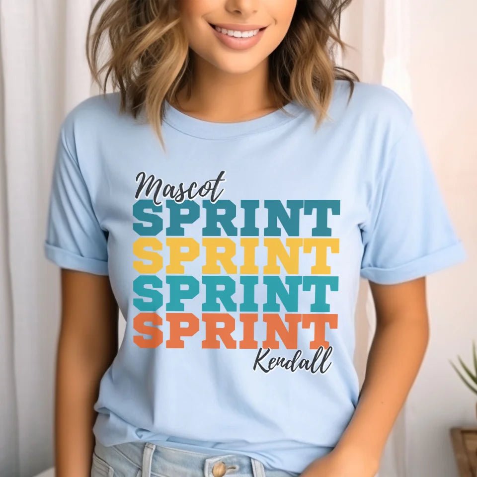 Personalized Sprint Sprint Sprint Shirt With Mascot and Sprinter Name on a Unisex T-Shirt