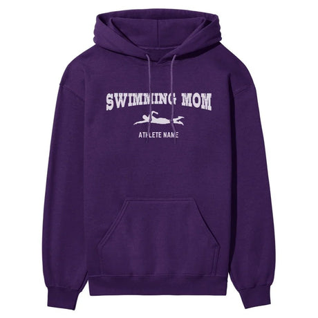 Swimming Mom with Swimmer Icon and Swimmer Name on a Hoodie with a White Graphic