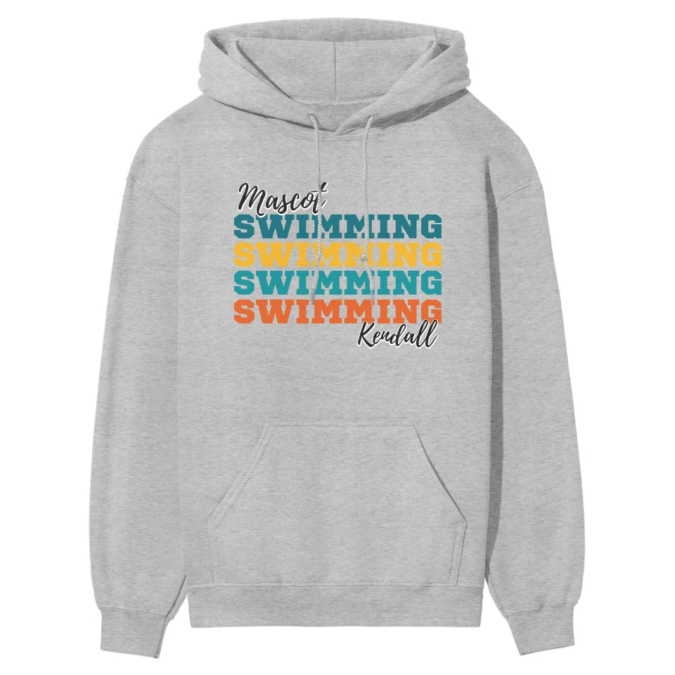 Personalized Swimming Swimming Swimming on a Hoodie With Mascot and Swimmer Name on a Hoodie