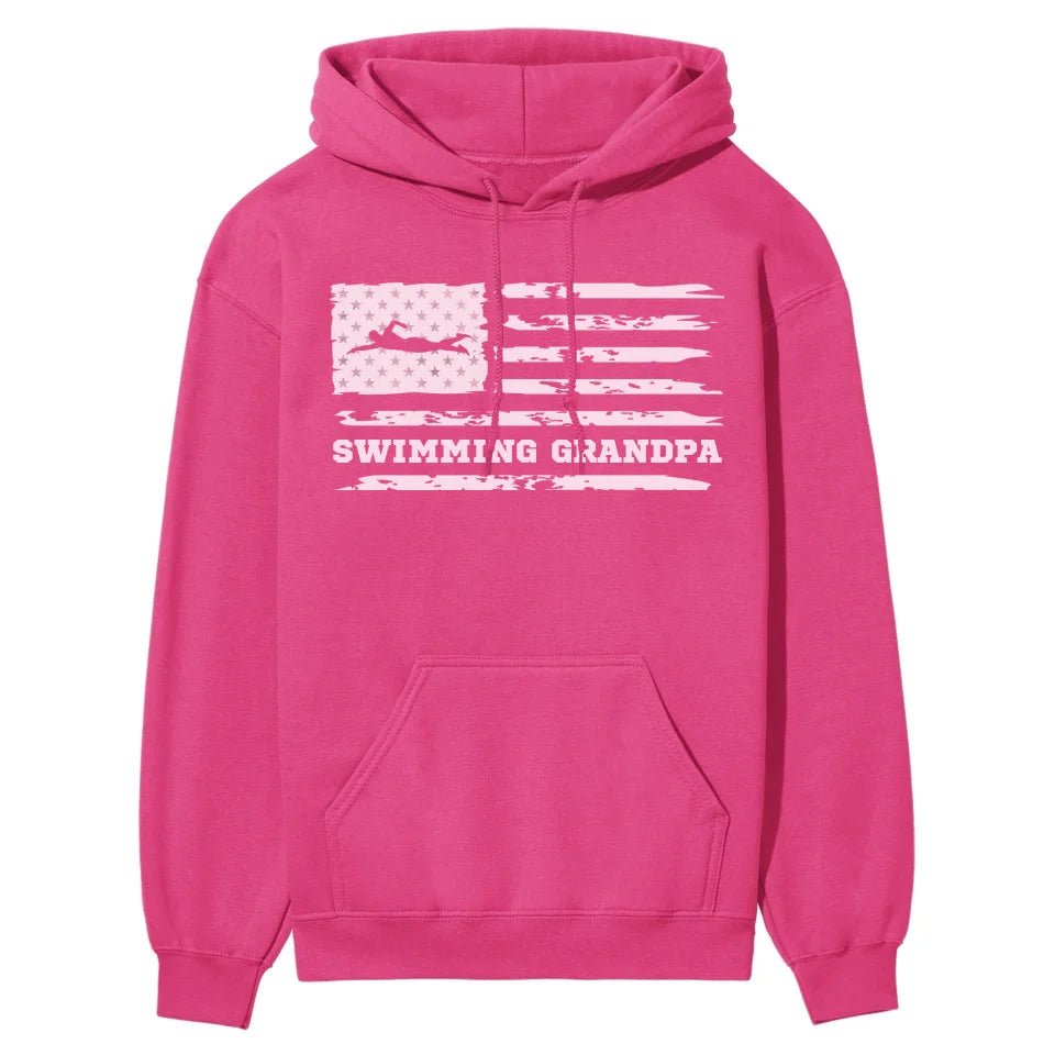 Swimming Grandpa Horizontal Flag on a Hoodie with a White Graphic