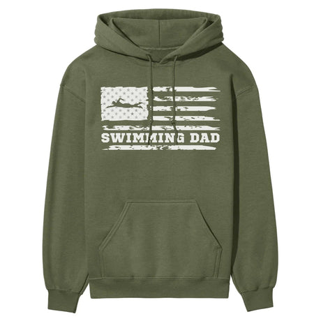 Swimming Dad Horizontal Flag on a Hoodie with a White Graphic