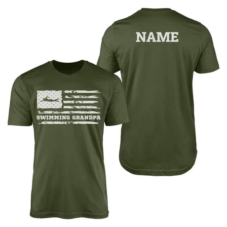 Swimming Grandpa Horizontal Flag With Swimmer Name on a Men's T-Shirt with a White Graphic