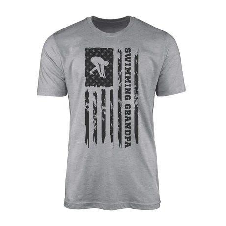 Swimming Grandpa Vertical Flag on a Men's T-Shirt with a Black Graphic