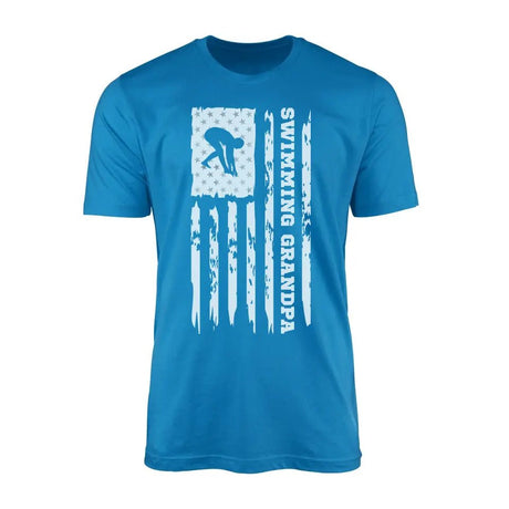 Swimming Grandpa Vertical Flag on a Men's T-Shirt with a White Graphic
