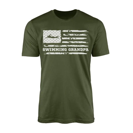 Swimming Grandpa Horizontal Flag on a Men's T-Shirt with a White Graphic