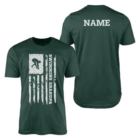 Swimming Grandpa Vertical Flag With Swimmer Name on a Men's T-Shirt with a White Graphic