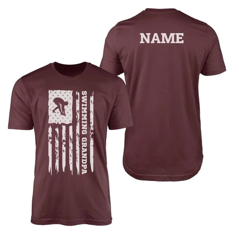Swimming Grandpa Vertical Flag With Swimmer Name on a Men's T-Shirt with a White Graphic