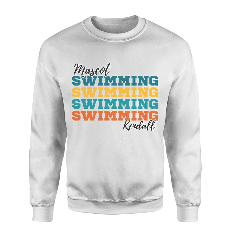 Personalized Swimming Swimming Swimming on a Sweatshirt With Mascot and Swimmer Name on a Sweatshirt