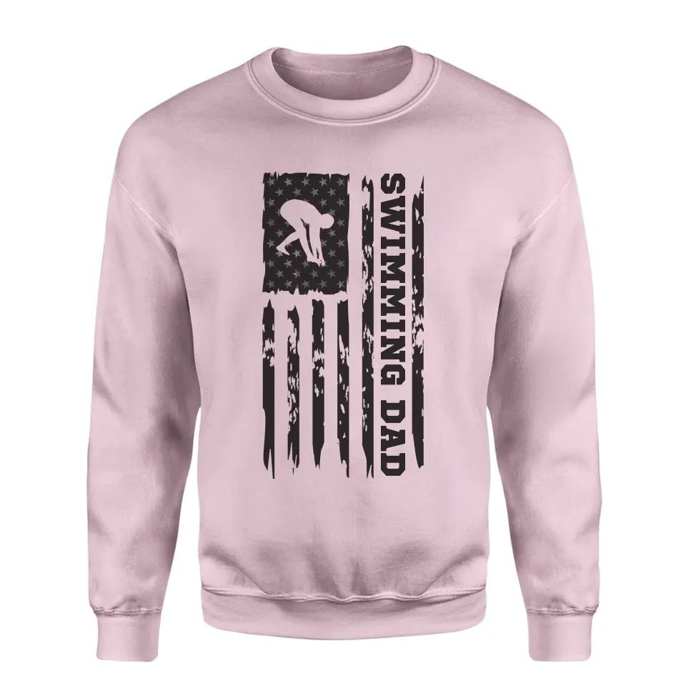 Swimming Dad Vertical Flag on a Sweatshirt with a Black Graphic