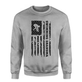 Swimming Grandma Vertical Flag on a Sweatshirt with a Black Graphic