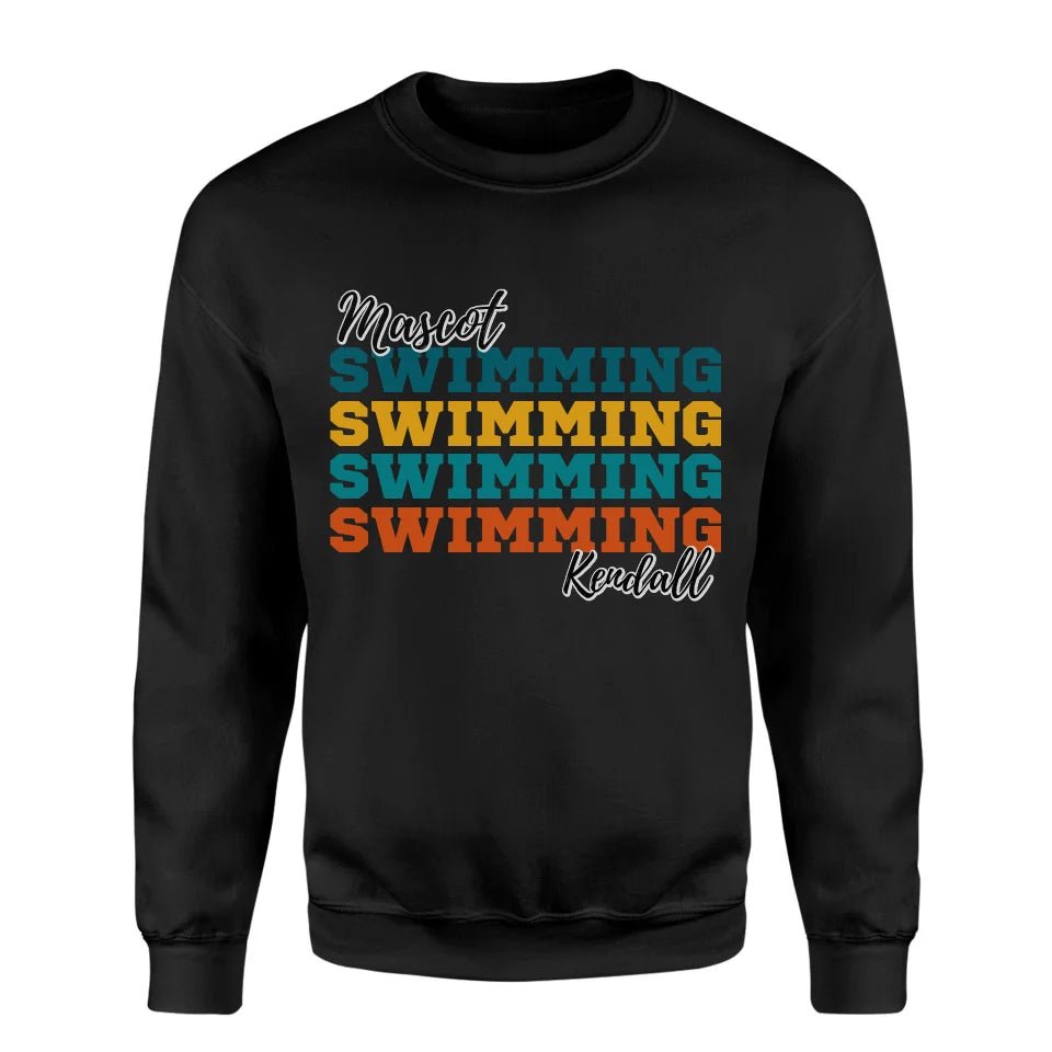 Personalized Swimming Swimming Swimming on a Sweatshirt With Mascot and Swimmer Name on a Sweatshirt