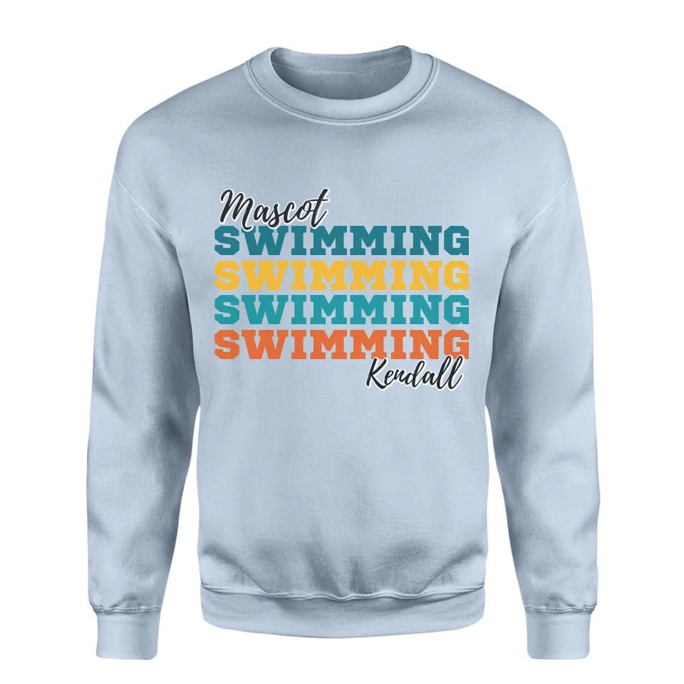 Personalized Swimming Swimming Swimming on a Sweatshirt With Mascot and Swimmer Name on a Sweatshirt