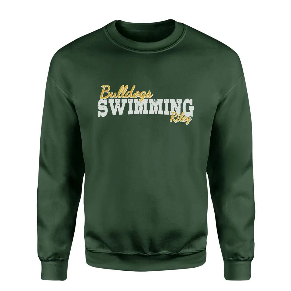 Custom Swimming Mascot and Swimmer Name on a Sweatshirt with a White Graphic