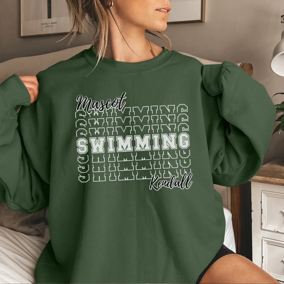 Custom Swimming on a Sweatshirt With Mascot and Swimmer Name on a Sweatshirt