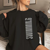 Personalized Swimming Mom on a Sweatshirt With Mascot, Icon, and Swimmer Name on Sleeve on a Sweatshirt